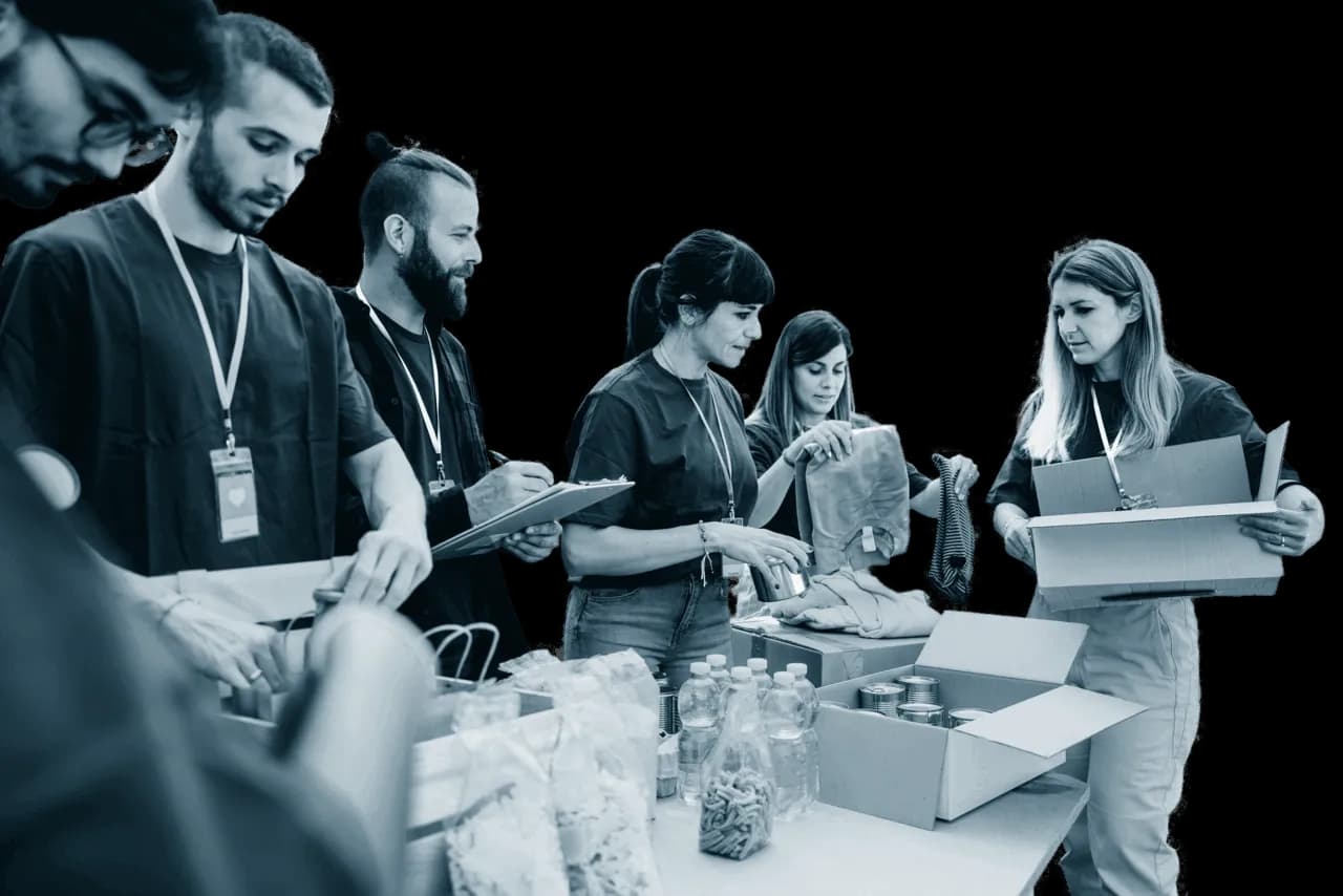 Community health workers organizing supplies and resources for distribution